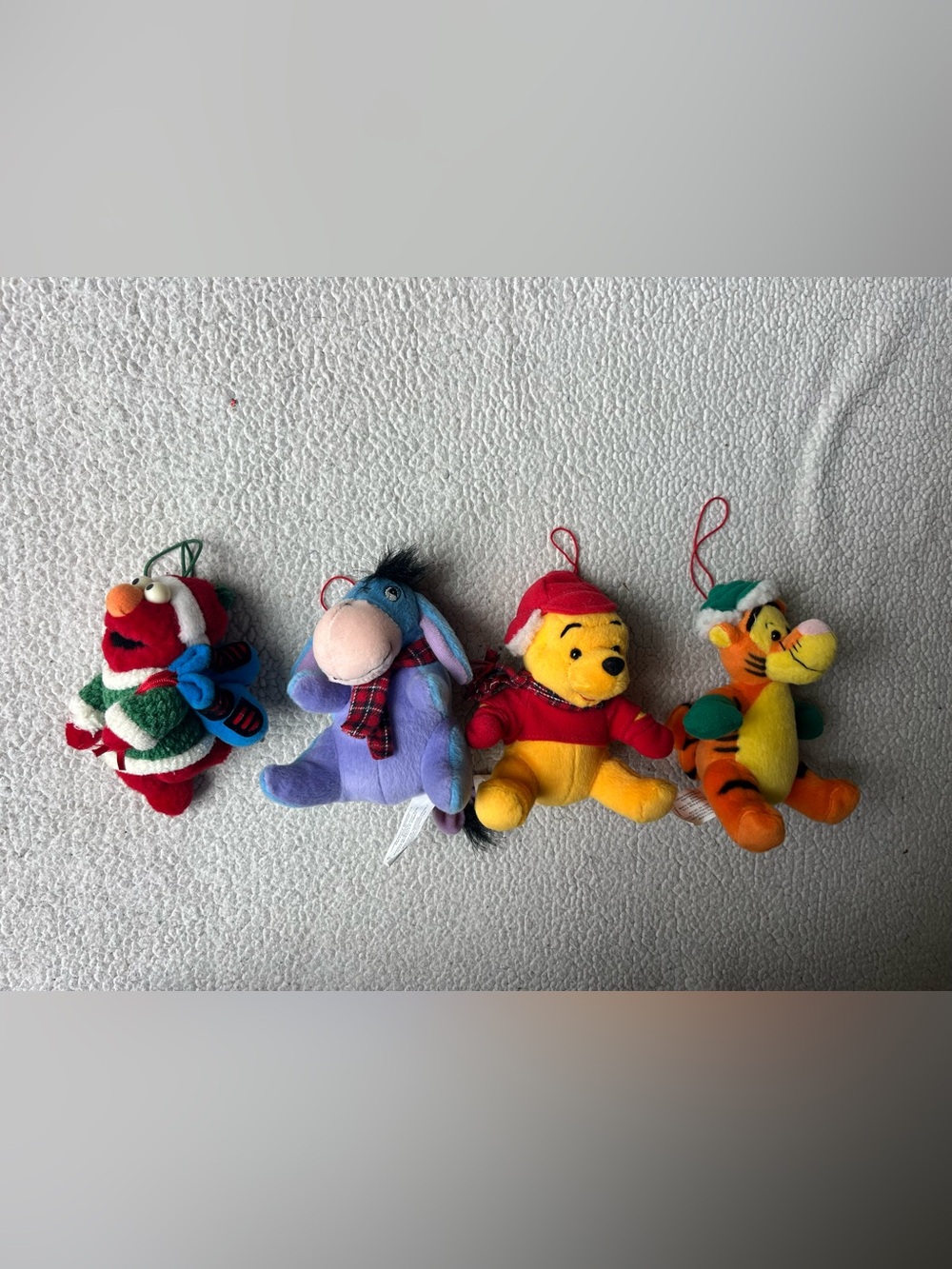 Vintage 4 Disney Winnie The Pooh & Elmo Fabric Christmas Ornaments
